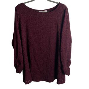 Susan Graver Size 2x Burgandy Lace Blouse Top Scoop Neck Office Holiday Modest